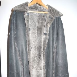 Mens Reversible Black and Gray Shearling Coat